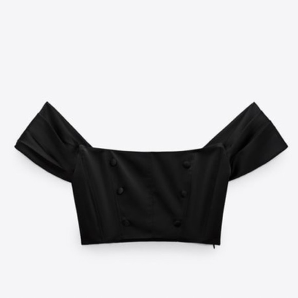 Zara Tops Nwt Zara Satin Effect Buttoned Off Shoulder Crop Top